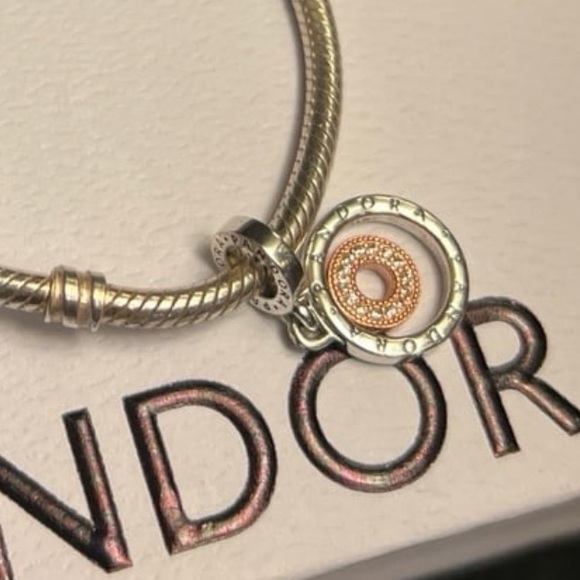 PANDORA SIGNATURE TWO-TONE LOGO CIRCLES DANGLE CHARM Style #: 782287C01 - Picture 11 of 13